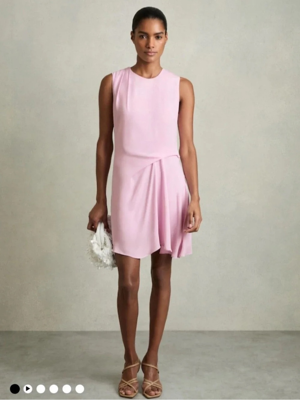 Reiss Pale Pink Elina Draped Tuck Mini Dress